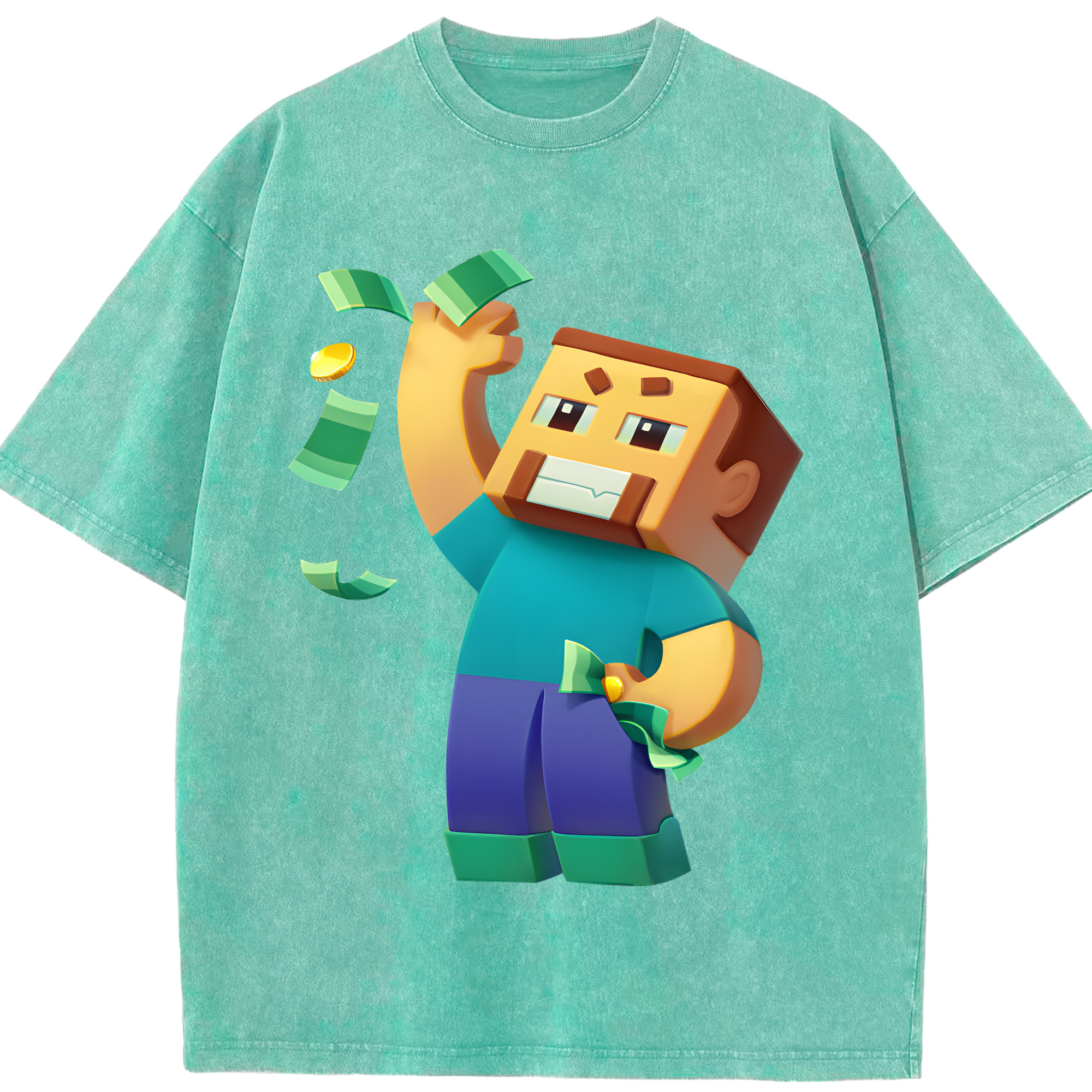（画像用） マインクラフト ブロックの世界 Minecraft MC Block world 綿100% ヴィンテージ風 半袖Tシャツ（フロントプリント）